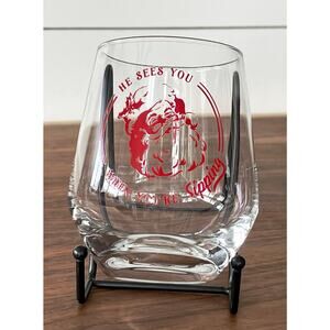 New Santa Stemless Wine Glass “He Sees You When You’re Sipping” Hallmark